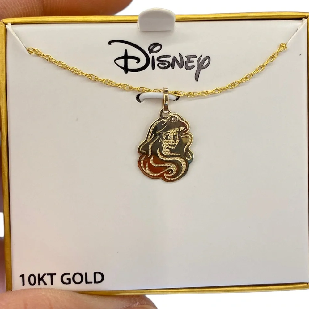 Disney The Little Mermaid Female 10K Gold Textured Ariel Pendant Necklace